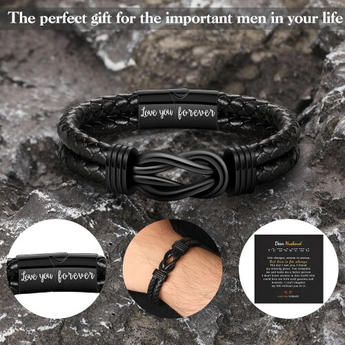 Brunt læderflettet armbånd til mænd Infinity Cuff 2