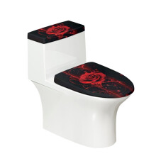 Red Roses Stylish Round Toilet Lid Dust Cover Fits All Toilet Shapes Elastic Fabric, Stretch, Elastic Edge U-Shaped