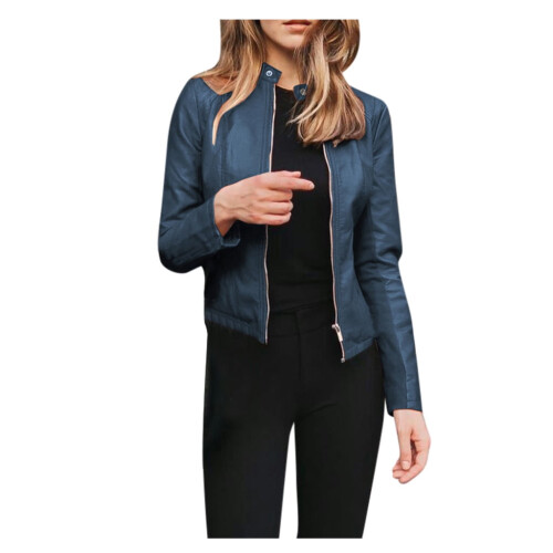 Women's Leather Motorcycle Jacket Plus Size Solid Long 1