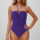 Women's solid color strapless one-piece swimsuit high waist 2