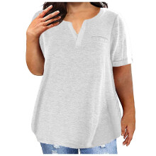 Cotton Plus Size V-Neck Loose Short Sleeve Blouse