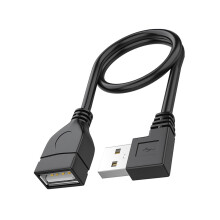 Cabo de extensão USB 2.0, 90 graus, macho para fêmea, 10 cm