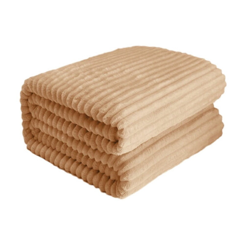 Soft Thick Double Layer Flannel Blanket, 39.37"x59", Striped, Coffee – Compatible with Beds & Sofas