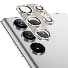 HD Tempered Glass Camera Lens Protector with Alloy Ring for Samsung Galaxy S24 Ultra – Gold