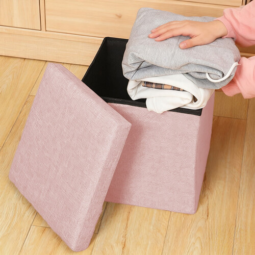 Pink foldable storage stool for home and office 1