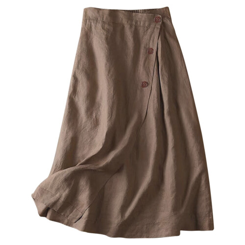 Dame A-formet bomuldshalvnederdel, elastisk talje, khaki, 1