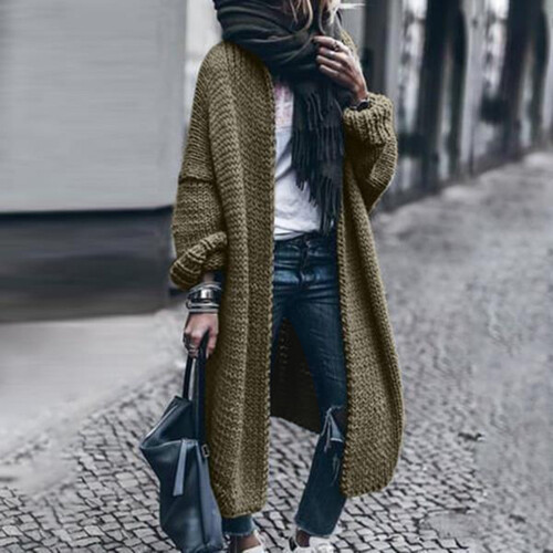 Damen-Cardigan, einfarbig, olivgrün, Oversized 1