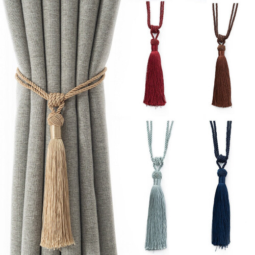 2 Pack Curtain Tiebacks Handmade Decorative Curtain Holdbacks Rope with Tassel- Black 1