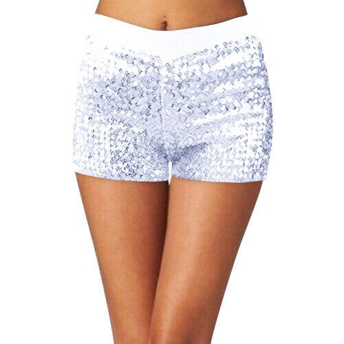 Dame pailletteret diskoshorts hvide XXL 1