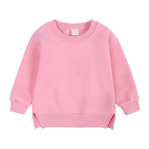 Kids Sweatshirt Plain Print Fleece Pullover6M-7T Pink 1