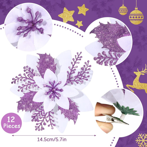 Enfeite de Natal artificial de poinsétias com glitter de 16 cm (6,3 polegadas). 1
