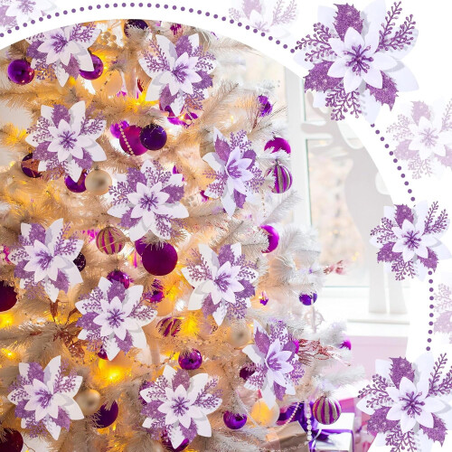 Enfeite de Natal artificial de poinsétias com glitter de 16 cm (6,3 polegadas). 2