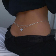 Rhinestone Heart Waist Chain for Women Summer Beach Belly