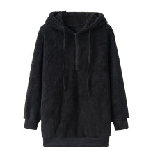 Damen-Fleece-Hoodie, einfarbig, halber Reißverschluss, lange Ärmel, Winteroberteil