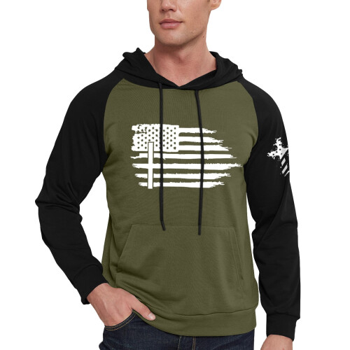 Herrtröja med huva Militärgrön XXXXL