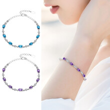 Damenarmband aus Kupfer, lila mit künstlichen Kristallen, verstellbar