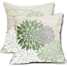 Housses de coussin en lin vert sauge à motifs floraux, 40 x 40 cm (lot de 2)