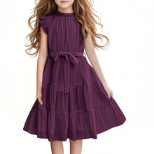 Sommerkleid für Mädchen, hochgeschlossen, A-Linie, mit Rüschenärmeln