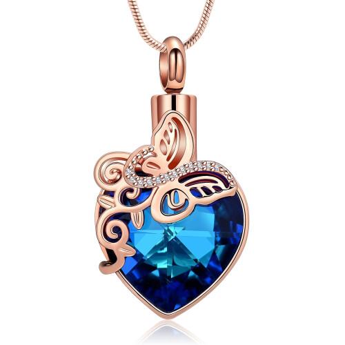 Collier urne papillon en forme de cœur, acier inoxydable, crémation