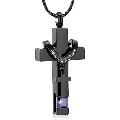 Cross Urn Necklace for Ashes with Birthstone Personalization