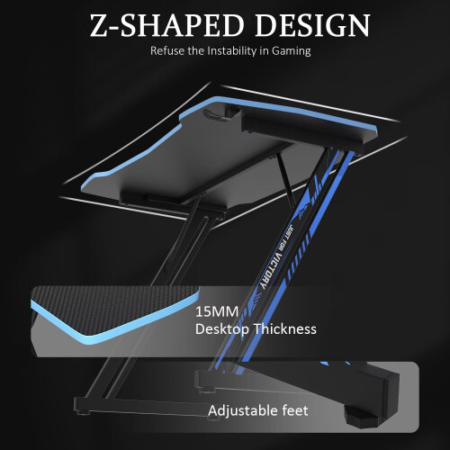 Mesa para computador gamer em formato de Z com pés de aço, 99 cm (39 polegadas), azul e vermelha. 2