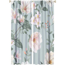 Watercolor Flower Curtains Green Floral Leaves Spring