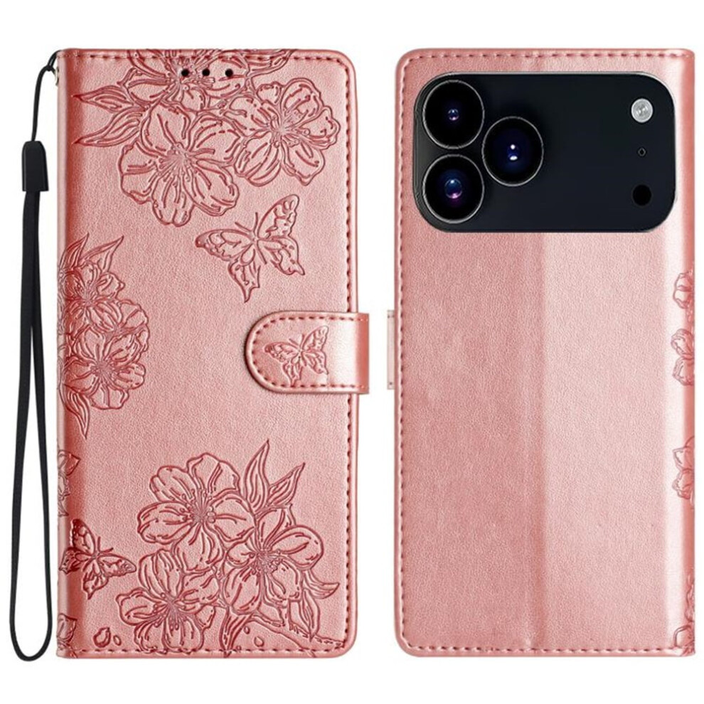 Cherry Blossom Butterfly Embossed Leather Wallet Case For Red 941196010735