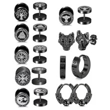 Viking Wolf Rune Earrings Stainless Steel 9 Pair