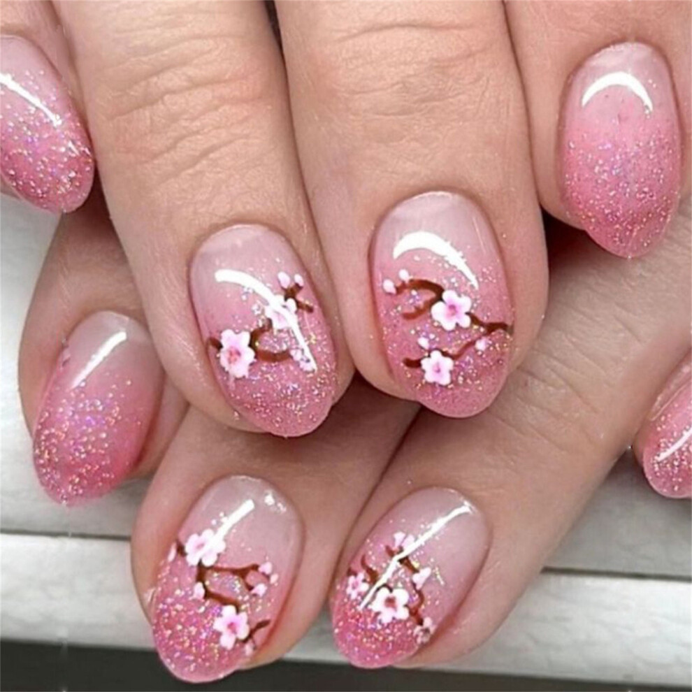 Artificial Nails Peach Blossom Design 24 Pcs