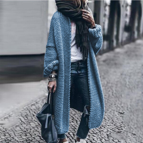 Damen-Strickjacke, einfarbig, locker gestrickt, Himmelblau 1