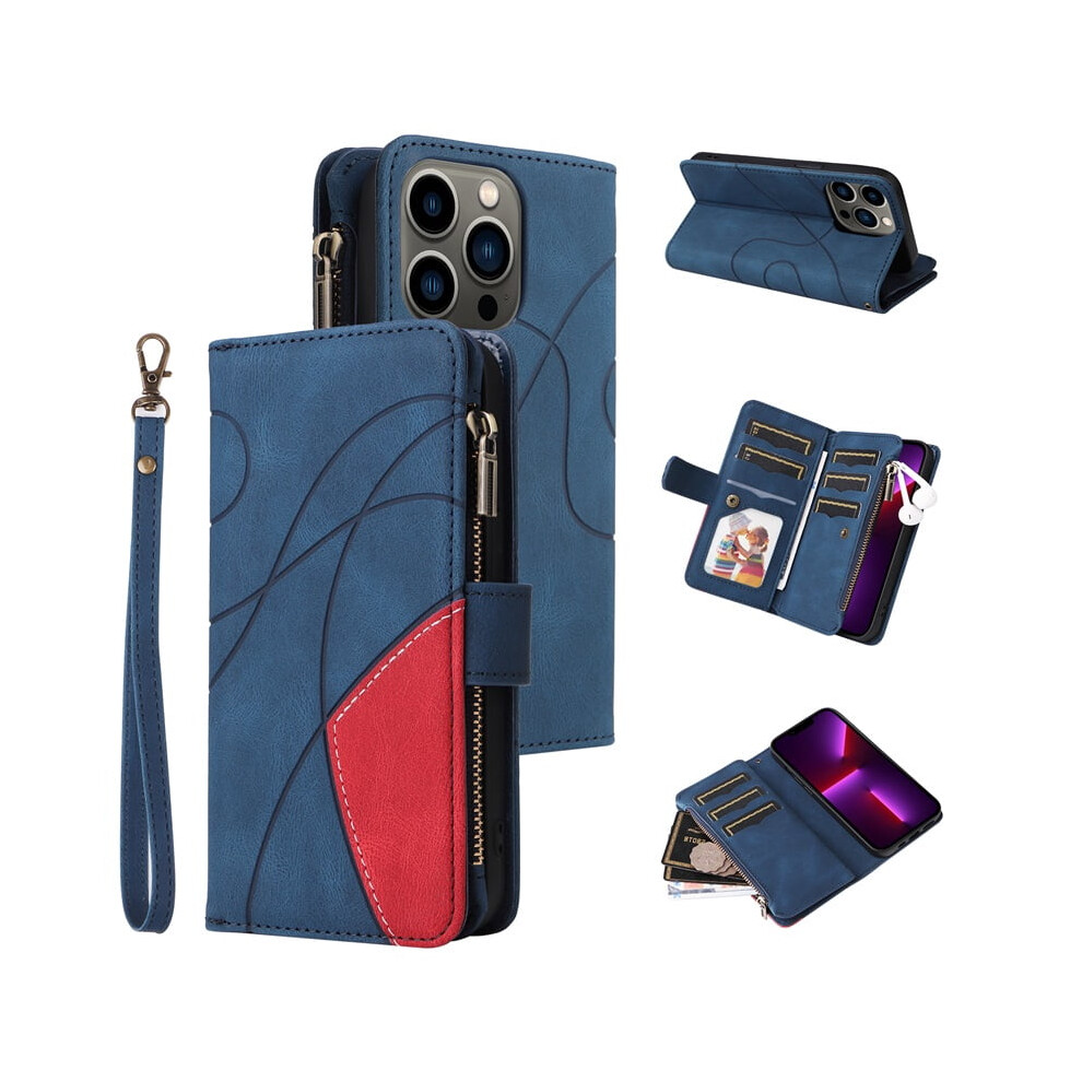 Iphone 13 Pro Wallet Case Pu Leather 9-Card Holder Blue 941196004925