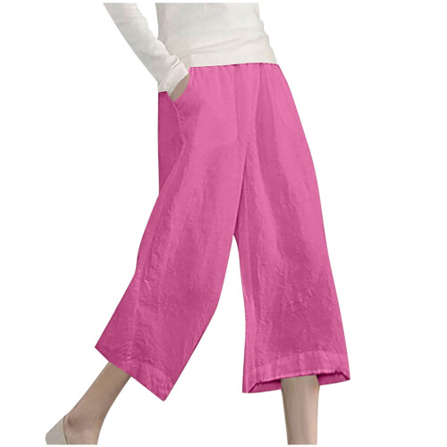Dame sommerlige ensfarvede caprishorts med elastisk talje 1