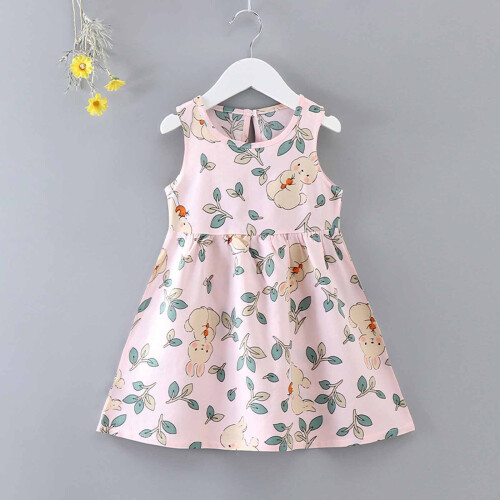 Mädchen Baumwoll-Sonnenkleid mit Blumenmuster, hellrosa 1