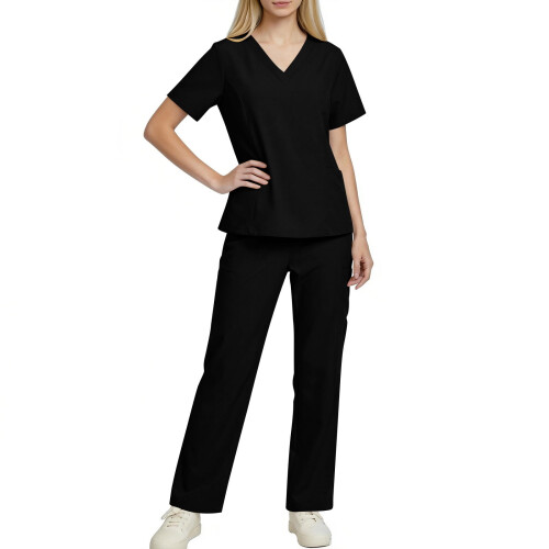 Women's V-Neck Scrubs Top Black L
