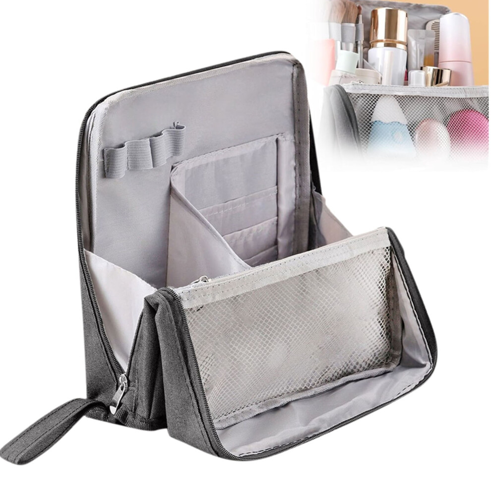 Standing makeup bag gray waterproof large capacity with