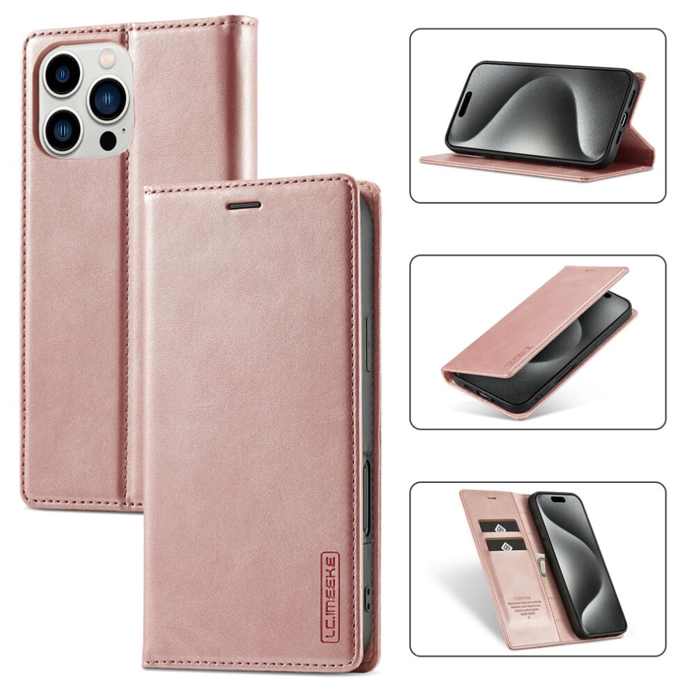 Leather Flip Wallet Case For Iphone 16 Pro Max Rose Gold 9418476973765