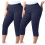 Damen-Yoga-Caprihosen, einfarbig, elastischer Bund, 2er-Pack 2