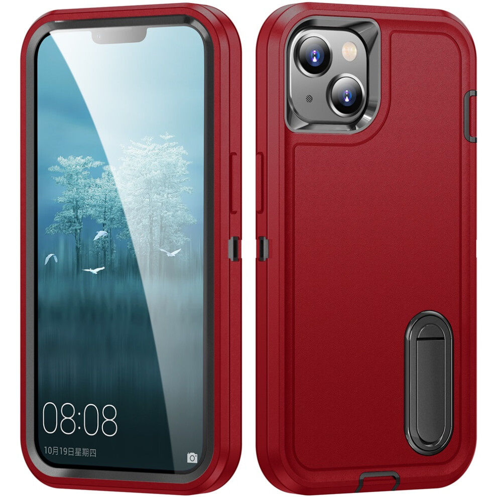 Iphone 15 Case With Kickstand Shockproof Rugged Cover Red 9418476965104
