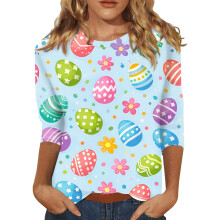 Easter women's 3/4 sleeve crew neck tops S-3XL
