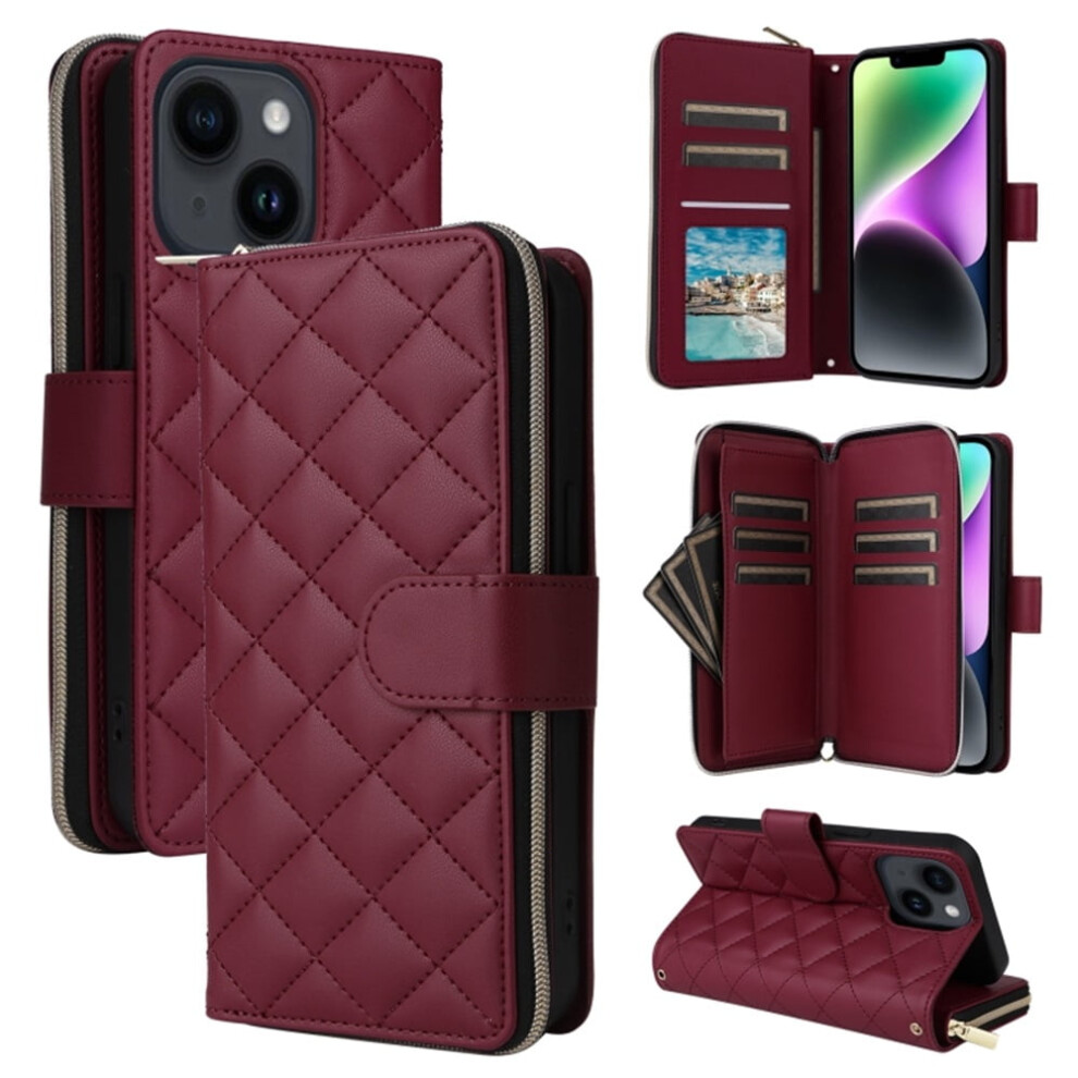 Magnetic Flip Wallet Case For Iphone 14/13 Wine 9-Card Red 9152228973015