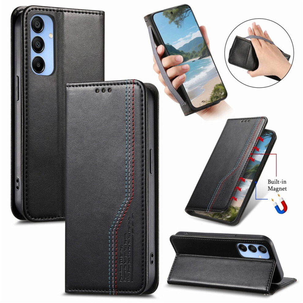 Magnetic Flip Wallet Case For Samsung Galaxy A15 6.5" Black 9418476989261