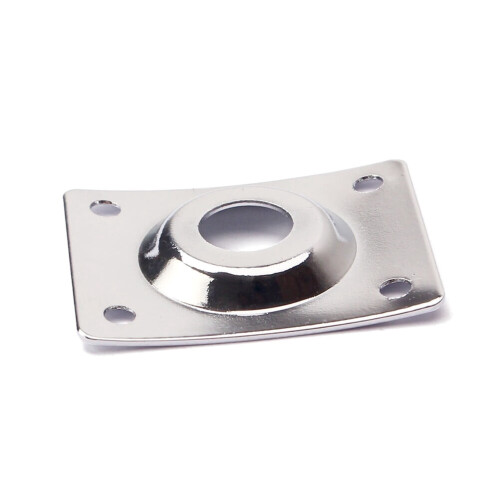 Square Curved Guitar Jack Plate Silver 1/4 Inch Indented 1