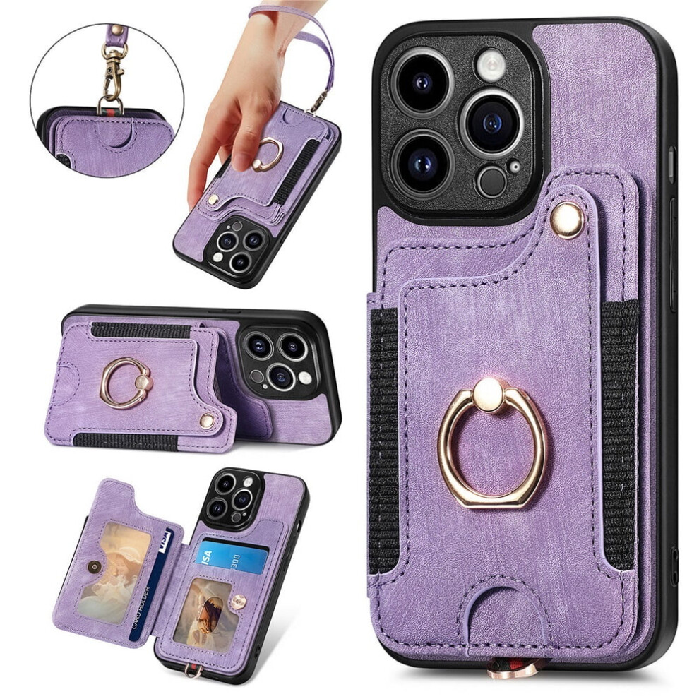 Iphone 15 Pro Wallet Case Pu Leather Purple 9418476977558