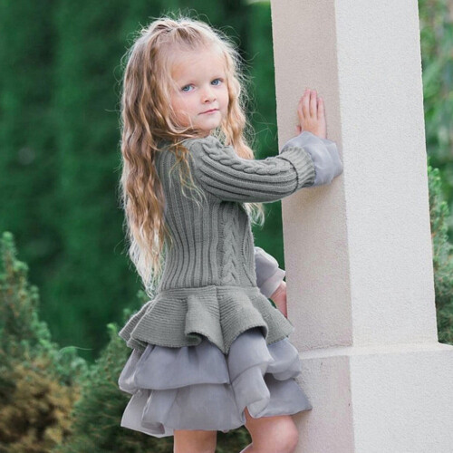 Mädchen Winterpulloverkleid Langarm Beige 2