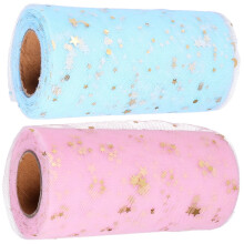 Tulle Netting Fabric Light Blue with Gold Sequins 2 pcs