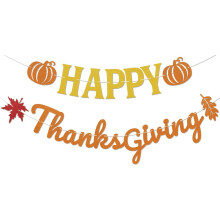 Thanksgiving Banner Fall Mantle Decor Gold Orange Glitter