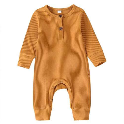 Toddler Long Sleeve Ribbed Henley Romper One-Piece