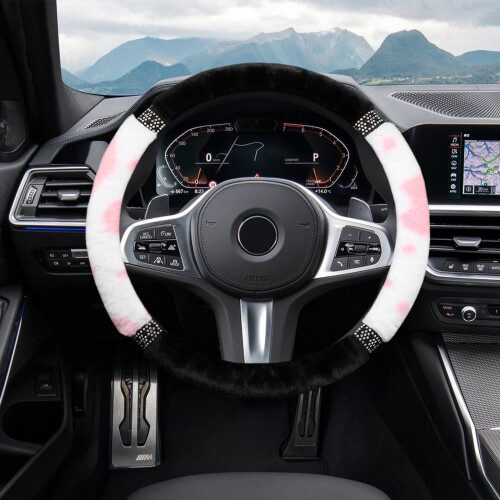 Women's Winter Cowhide Steering Wheel Cover Soft Warm 1