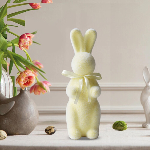 Flocked Bunny Figurine with Bow Tie Spring Ornament