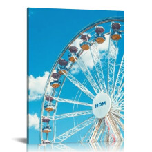 Blue Sky Ferris Wheel Canvas Wall Art – 16x20in, for Living Room, Bathroom, Bedroom, Office Decor
